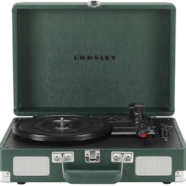 Crosley CR8005F-EM Cruiser Plus Vintage 3-Speed Bluetooth in/Out Suitcase Vinyl Record Player Turntable, Dark Emerald