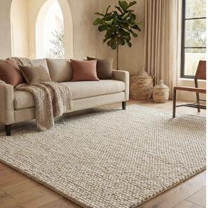 SAFAVIEH Area Rug 8x10 - Natura Collection - Large - Beige & Ivory, Handmade Wool Blend, Textured Design, Ideal for Living Room, Bedroom, Dining Space (NAT425B)