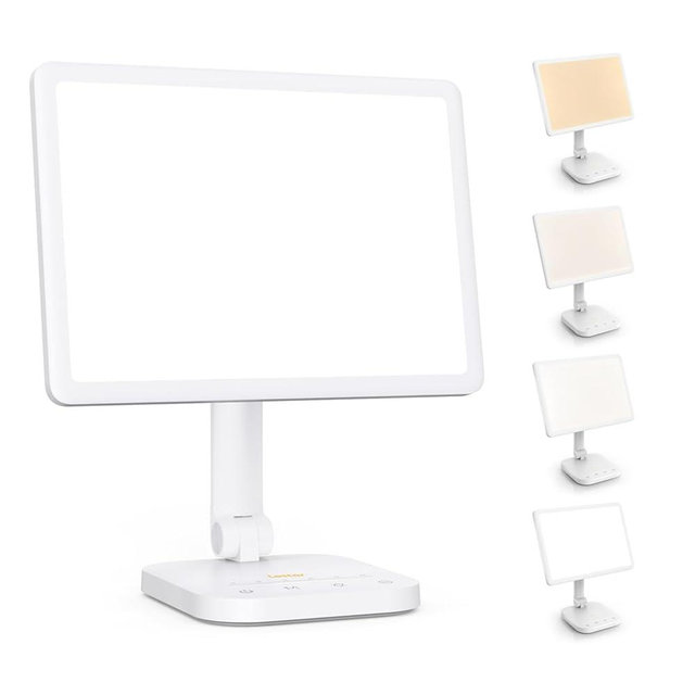 LASTAR Light Therapy Lamp, UV-Free 12000 Lux Max at 12", Sun Lamp with 5 Brightness Levels & 4 Color Temperatures & 6 Timer Functions, 180° Free Rotable Heavy Base Smart Plug Sunlight Lamp for Therapy