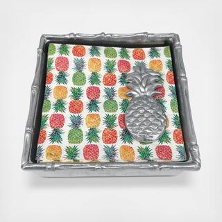Palmy Night 2-Piece Tropical Pineapple Bamboo Napkin Box Set