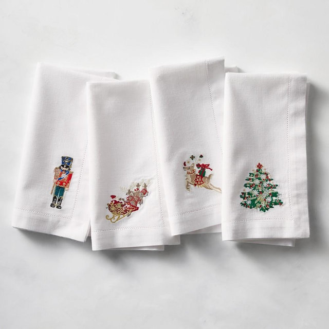 Twas Embroidered Napkins, Set of 4, White