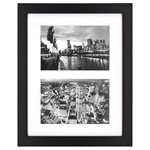 Golden State Art, 8x10 Black Photo Wood Collage Frame with Real Glass and White Mat displays (2) 4x6 Pictures