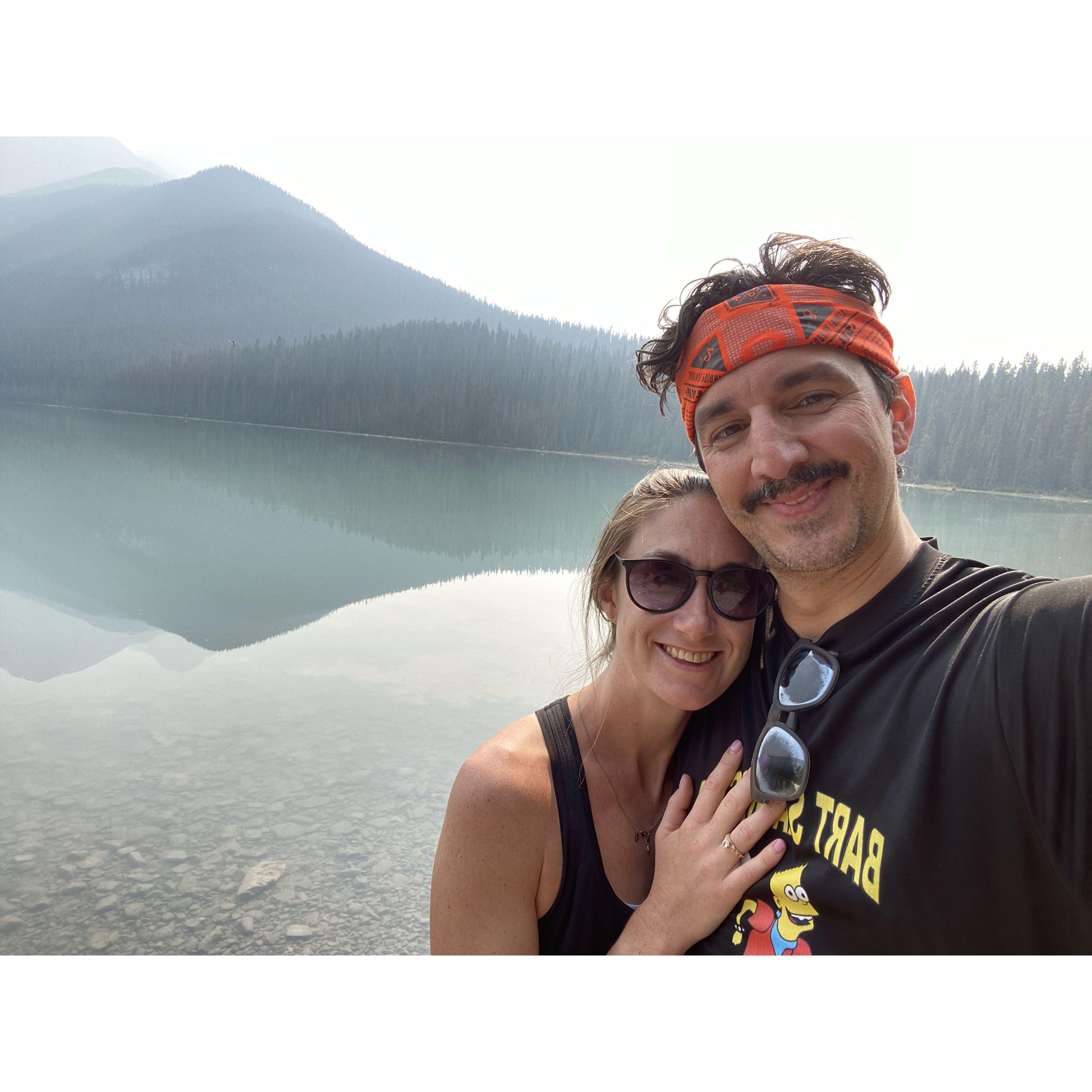 "I think you should marry me" and she said, "Okay!" Glacier Lake, Banff National Park