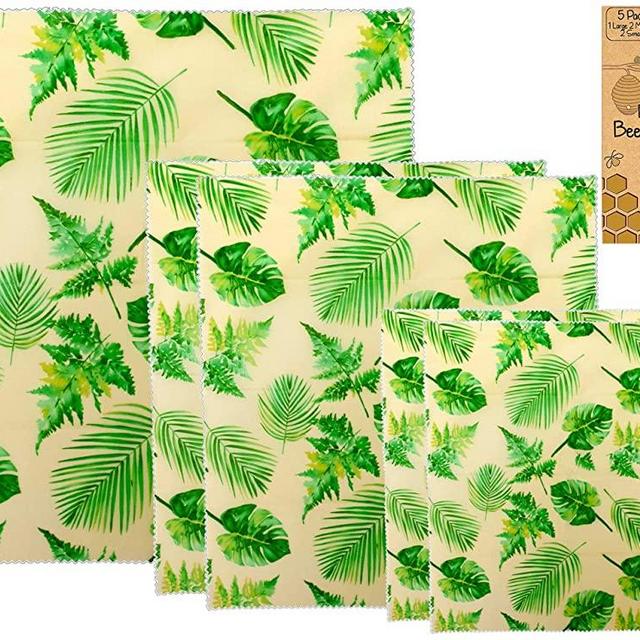 Reusable Beeswax Food Wraps - Pack Of 5 Eco Friendly Reusable Plastic Wrap Replacement - Beeswax Wraps - 100% Natural and Biodegradable with Zero Waste