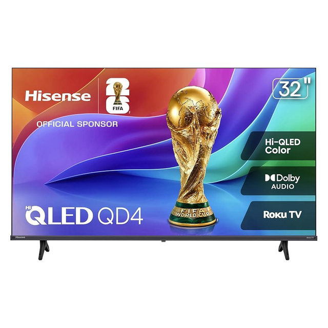 Hisense 32-Inch Class QD4SR Series Hi-QLED HD Smart Roku TV (32QD4HSR, 2026 Model) – Hi-QLED Color, Dolby Audio, Compatible with Alexa, Full Array LED, Slim Bezel Design