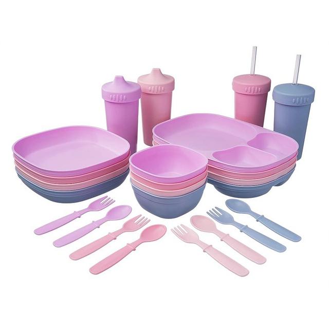 MightyMoe Kid’s Dinnerware Set - 28 Pieces, 4 Place Settings - Blossom Color Set - Tough Tableware for Toddlers - Made in the USA - Dishwasher and Microwave Safe - BPA Free and Shatter Resistant