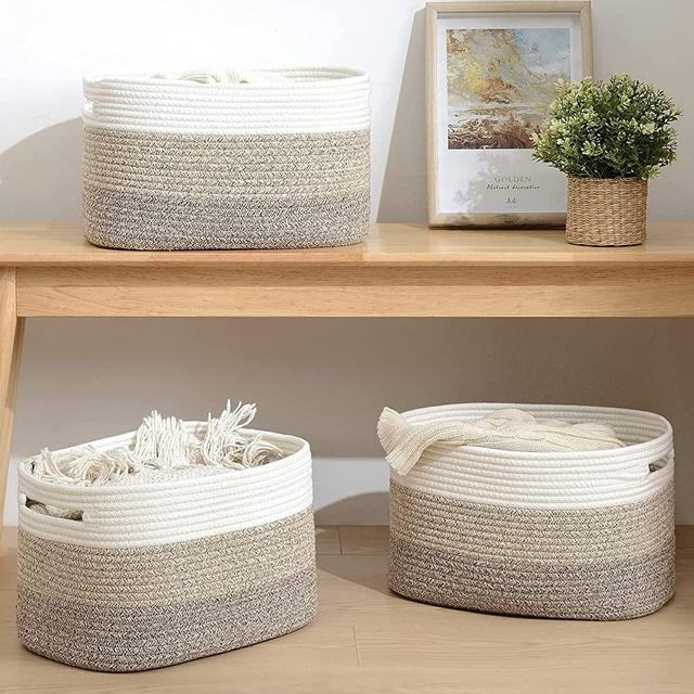 OIAHOMY Storage Basket, Woven Baskets for Storage, Cotton Rope Basket for toys,Towel Baskets for Bathroom - Pack of 3, Gradient Yellow