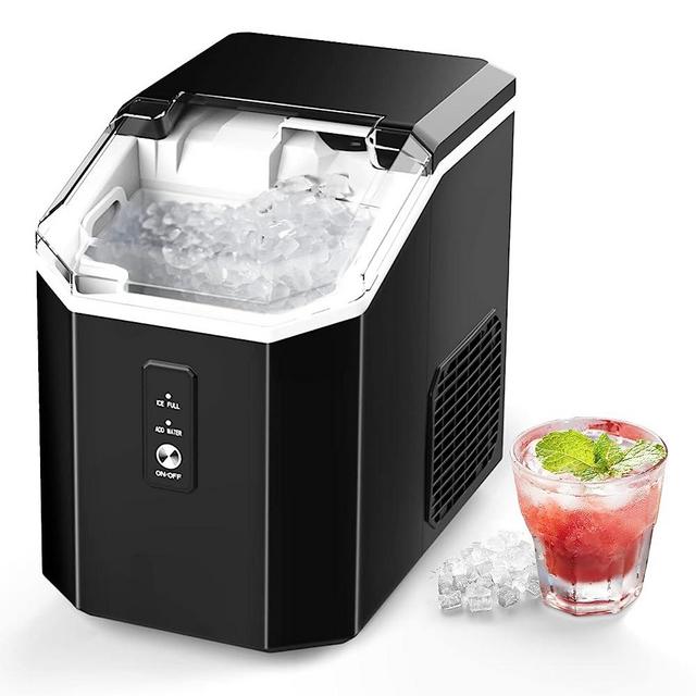 Nugget Ice Maker Countertop, Crushed Chewable Ice Maker Machine with Self-Cleaning, 34Lbs/24H, Pebble Portable Ice Machine with Ice Scoop, One-Click Operation, for Home Bar, Kitchen, Office, RV