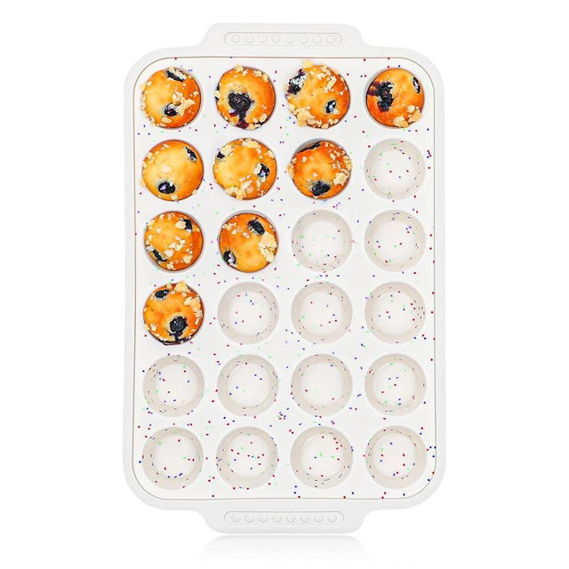 Vinino Silicone Mini Muffin Pan for Baking, 24 Cups Mini Cupcake Pan with Reinforced Frame, Nonstick Muffin Tray with Non-Slip Handle, Silicone Molds for Oven, BPA Free, Dishwasher Safe