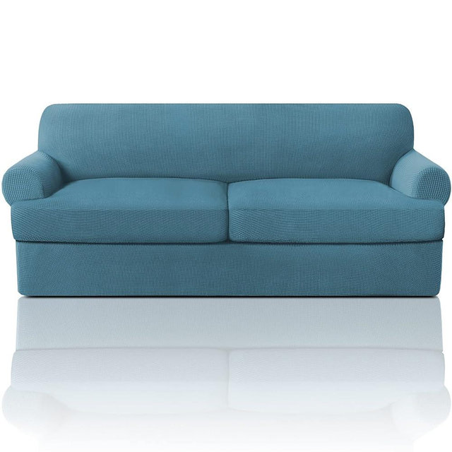 PrinceDeco T Cushion Sofa Slipcover 3 Pieces Sofa Covers for T Cushion Couch Soft Couch Covers Sofa Slip Cover Furniture Covers with 2 Individual T Shape Seat Covers (70"-88"), Storm Blue