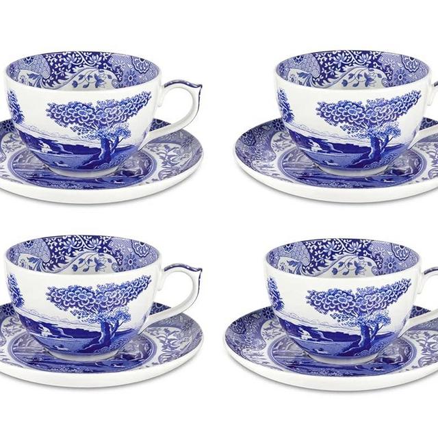 Spode Blue Italian Teacups and Saucers - Set of 4 (20 ounce)