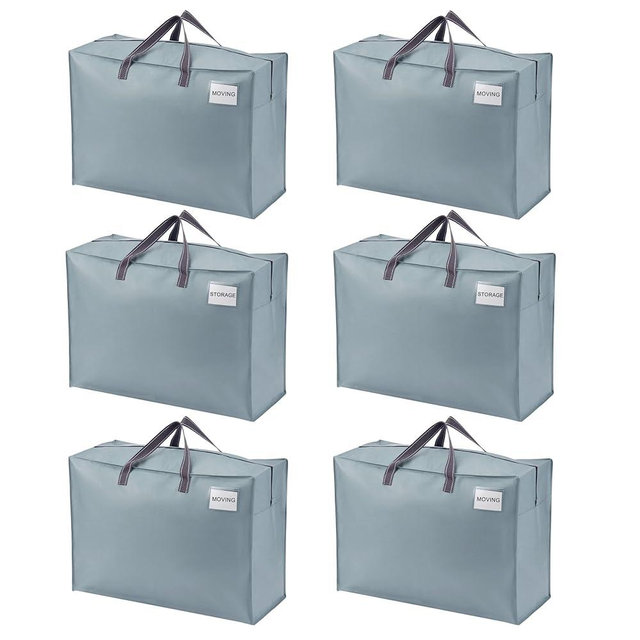 VENO 6 Pack Storage Moving Bags, Organizer Bag, Storage Tote, Zipper On Top, Sturdy, Carrying Bag, Camping Bag for Clothes, Bedding, Comforters, Pillows (27 Gallon Light Blue, 6 Pack)