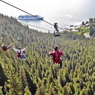 Zip lining in Icy Straight Point