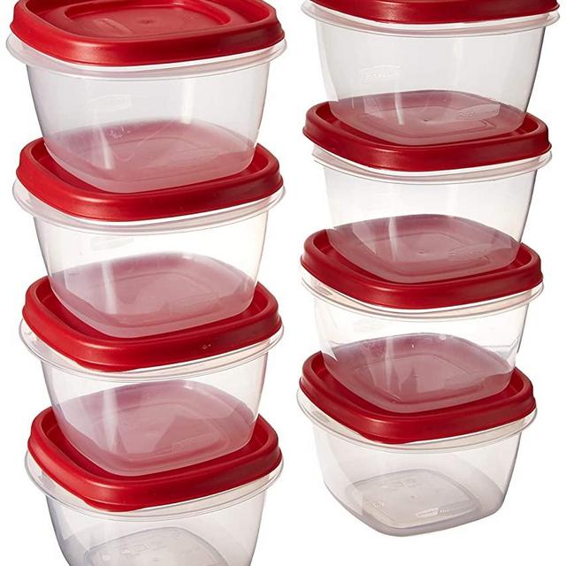 Rubbermaid 2108392 Easy Find Vented Lids Food Storage, Set of 8 (16 Pieces total) Plastic Meal Prep Containers, 8-Pack, Racer Red