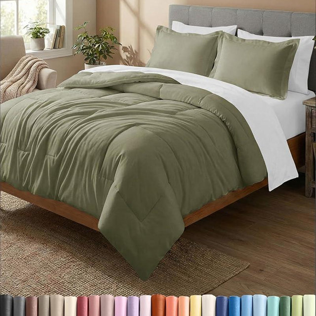 Queen Comforter Set - Sage Green Bedding for All Seasons - 3 Piece Bed Set, 1 Lightweight Comforter (88" x 88") and 2 Pillow Shams (20" x 26") - Comfy Down Alternative, Duvet Insert with Corner Tabs