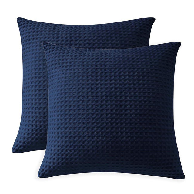 100% Egyptian Cotton 600 TC Waffle Weave Throw Pillow Covers 2 Pack, Ultra Soft Breathable Euro Pillow Shams Covers, Decorative Cushion Covers for Bed Couch Sofa Car, No Insert, Navy Blue, 26" x 26"