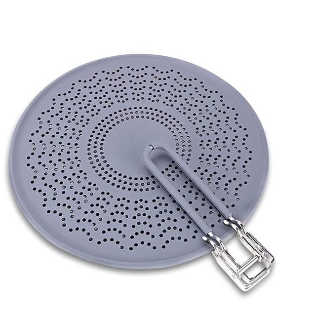 11.5" Silicone Splatter Screen - Pan Cover with Folding Handle, High Heat Resistant Oil Splash Guard - Heat Insulation Cooling Mat, Strainer, Drain Board for Frying Pan（Grey）