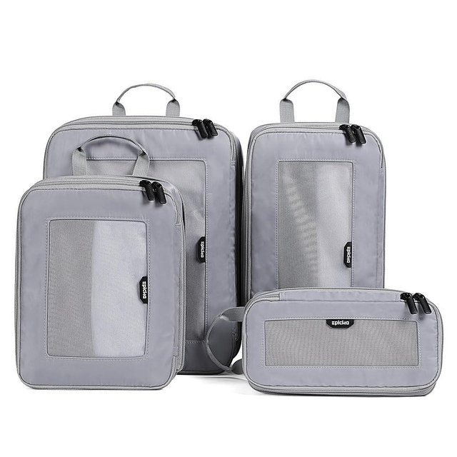EPICKA TripCozy Compression Packing Cubes - 4 Set Durable Travel Organizer Bags with Mesh Top, Expandable Travel Accessories for Carry on, Luggage, Suitcase, Backpack (Light Grey)