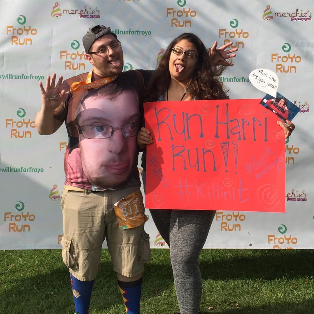 Harri's first solo 5k run! He also won a free Froyo 5k t shirt at the costume contest with his signature "Harri Shirt!" (Shoutout Riblet!)