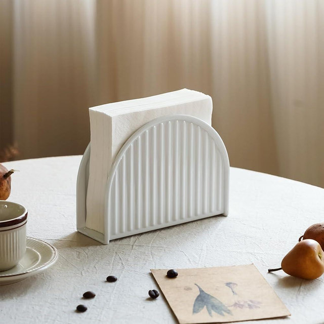 HOME PALETTE White Napkin Holder for Table, Iron Standing Napkin Dispenser for Kitchen Dining Room Cocktail Picnic Bar Modern Holders for Paper Mail Bills, Vertical Stripe Pattern Embossed