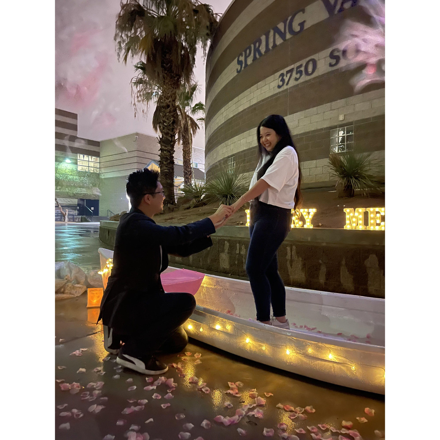 I was blindfolded by Carmen, got drove to the school where John & I first met, and sat on a wet boat. Took off my blindfold and it turned out to be HIS surprise! <3