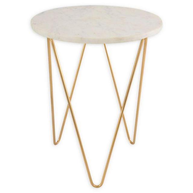 Round Marble/Steel Side Table in White/Gold