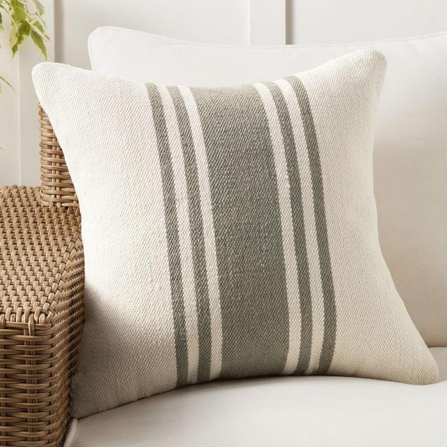 Modern Farmhouse Striped Indoor/Outdoor Pillow, 20" x 20", Eucalyptus