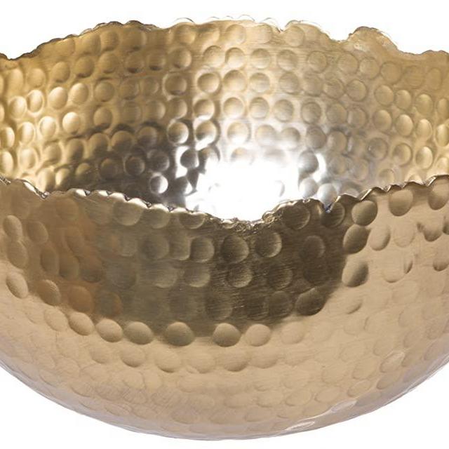 Glamorous Gilded Hammered Round Aluminum Bowl, Handcrafted Decorative Centerpiece, Medium, 8-inch