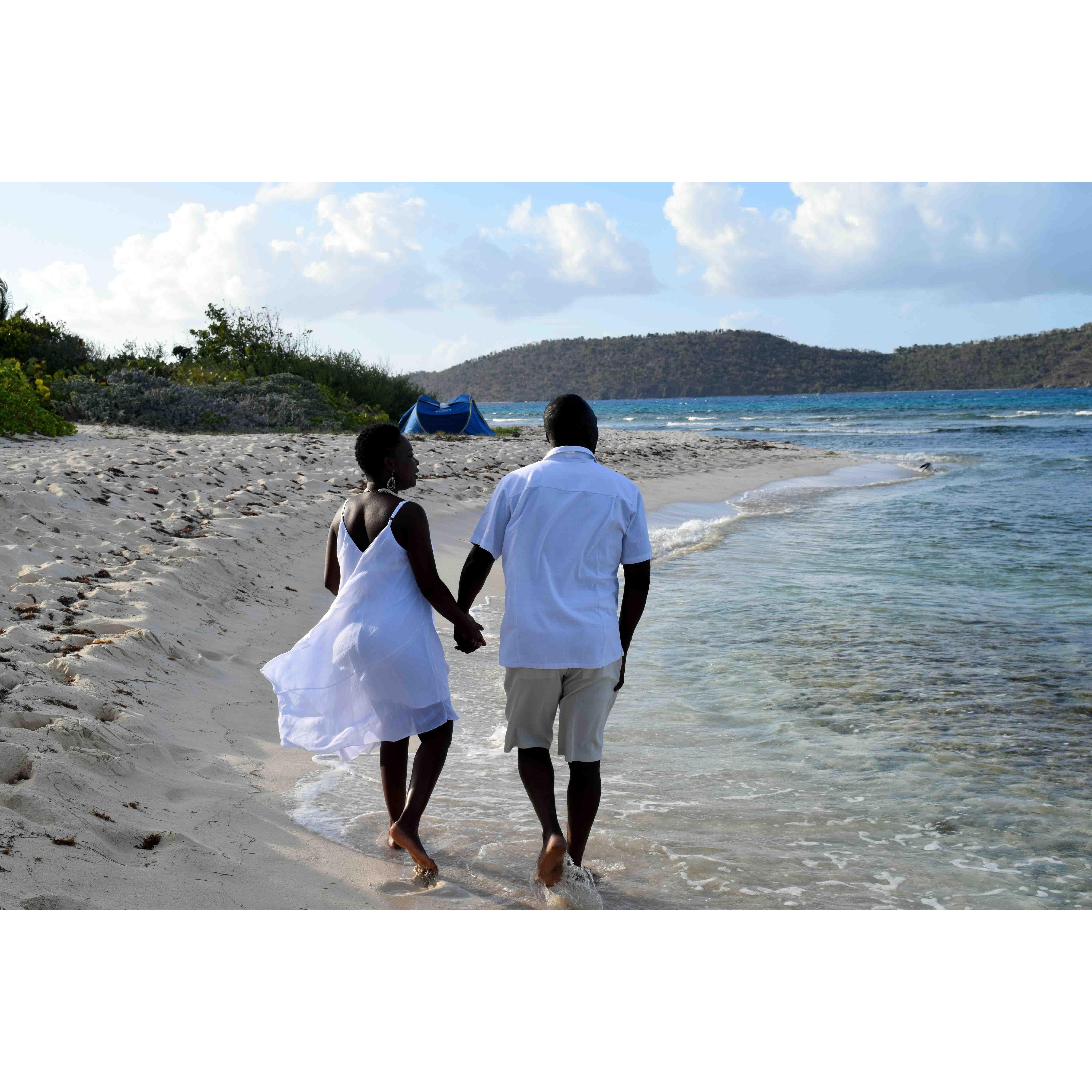 Us walking on Linquist Beach in the U.S Virgin Islands