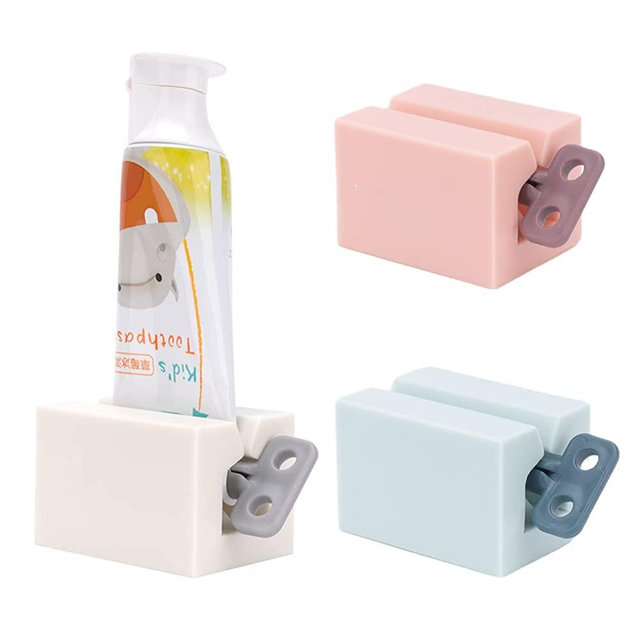 Y-Kelin 3 PCS Toothpaste Squeezer, Rolling Tube Toothpaste Squeezer with Frosted Handles Toothpaste Holder Stand Bathroom Organizer,Saves Toothpaste and Creams (Pink + White + Light Blue)