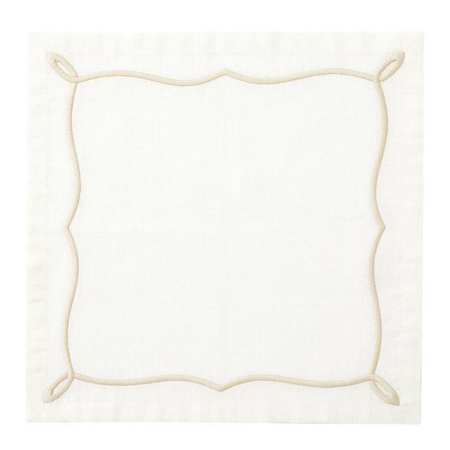 Monique Lhuillier Fleur Embroidered Linen Cocktail Napkins, Set of 4 - Bisque