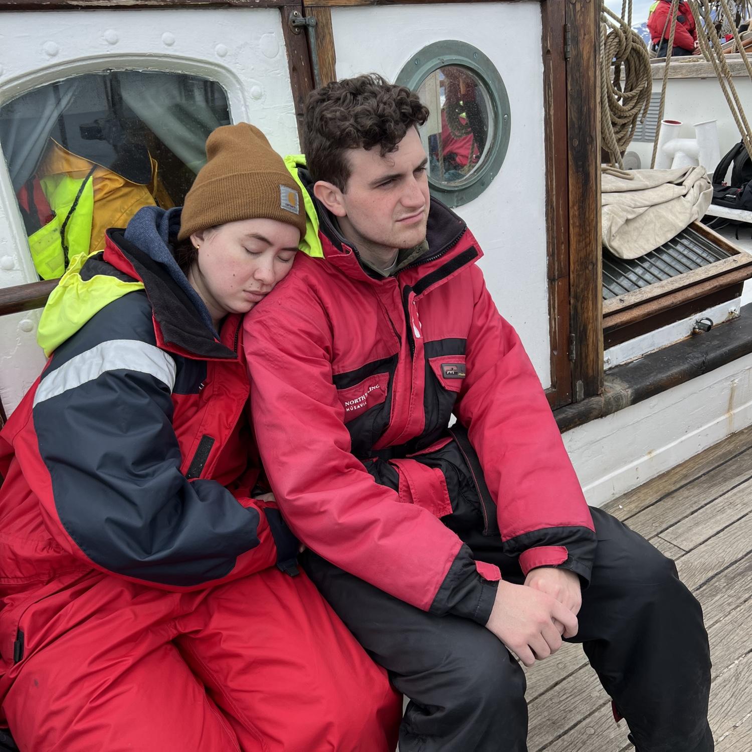 Kate is seasick on a whale watching tour, Iceland, 2022