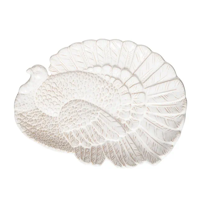 C&F Home White Turkey Large Thanksgiving Stoneware Serving Platter 13.42"