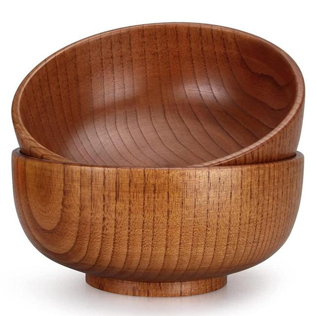 Hilislog 2 Pcs Small Wooden Salad Bowl Sets Best Handmade Wood Serving Bowl for Salad Fruit Soup Bowl of Cereal Decorative Bowl for Kitchen