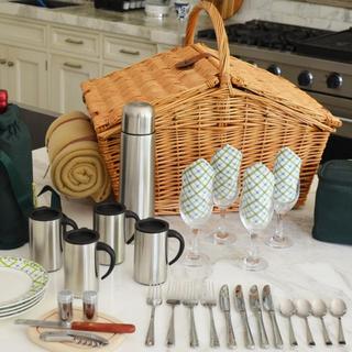 4-Person English Style Willow Picnic Hamper with Blanket & Coffee Set