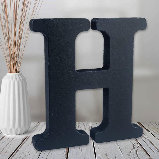 AOCEAN 6 inch Black Wood Letters Unfinished Wood Letters for Wall Decor Decorative Standing Letters Slices Sign Board Decoration for Craft Home Party Projects (H)