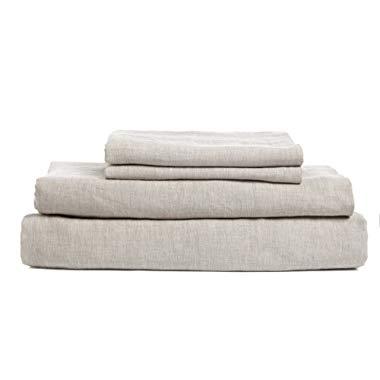 DAPU Pure Linen Sheets Set 100% French Natural Linen European Flax (King, Natural Linen, Flat, Fitted and 2 Pillowcases