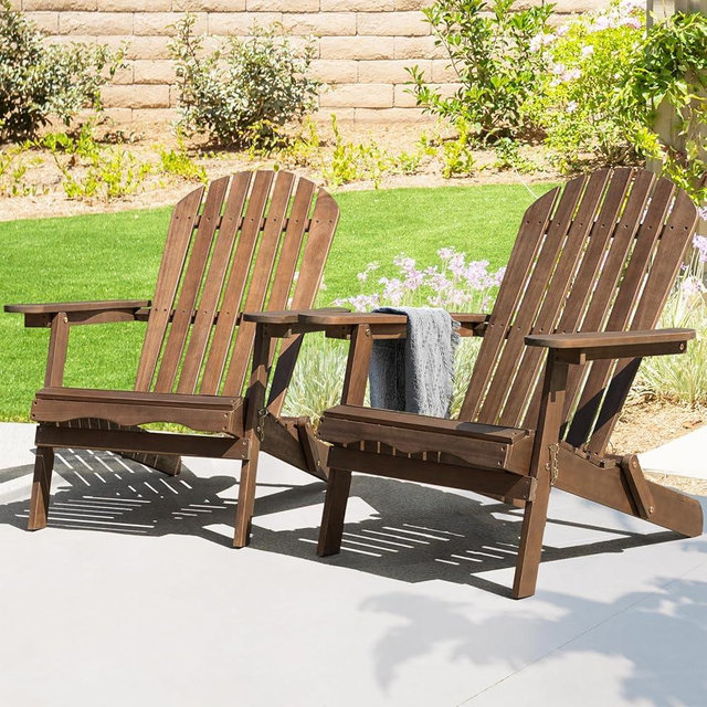 IDZO Outdoor Wooden Folding Adirondack Chair Set of 2 with Pre-Assembled BackRest, Wood Patio Chair for Garden Backyard Porch Pool Deck Firepit