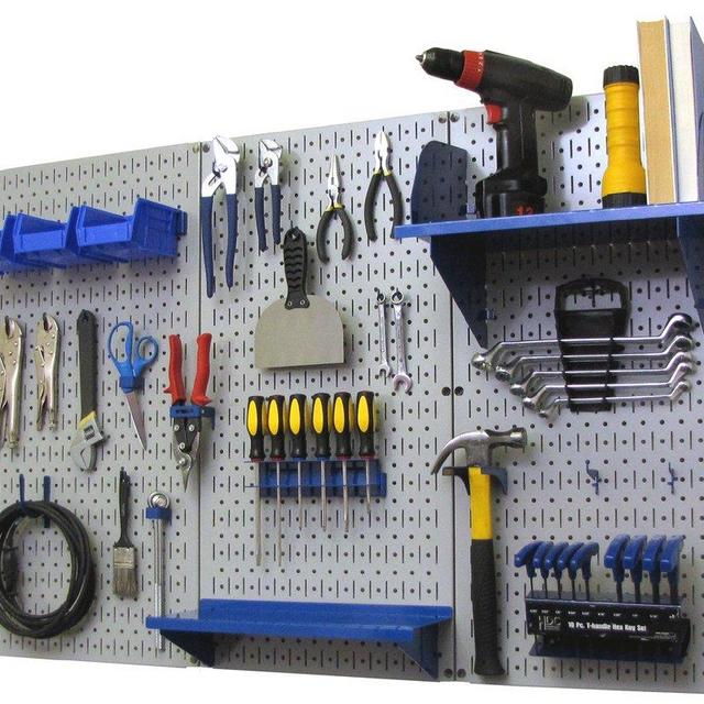 Pegboard Organizer Wall Control 4 ft. Metal Pegboard Standard Tool Storage Kit with Gray Toolboard and Blue Accessories