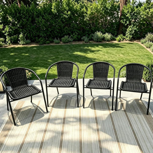 Hanamako 4 Piece Outdoor Patio Chairs, Hand-Woven PE Rattan Stackable Seating for 4, Sturdy Patio Furniture for Balcony Porch Lawn & Small Outdoor Spaces, Black
