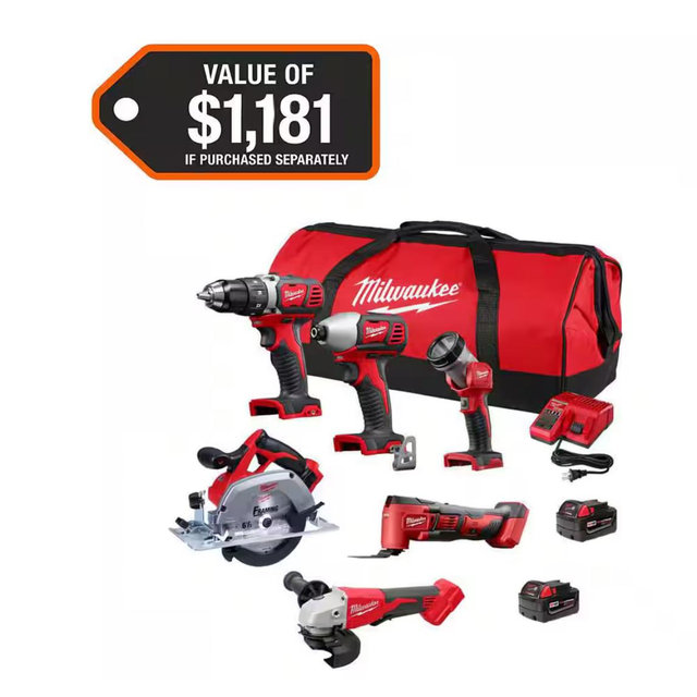 M18 18-Volt Lithium-Ion Cordless Combo Kit (6-Tool) with 2-Batteries, Charger and Tool Bag