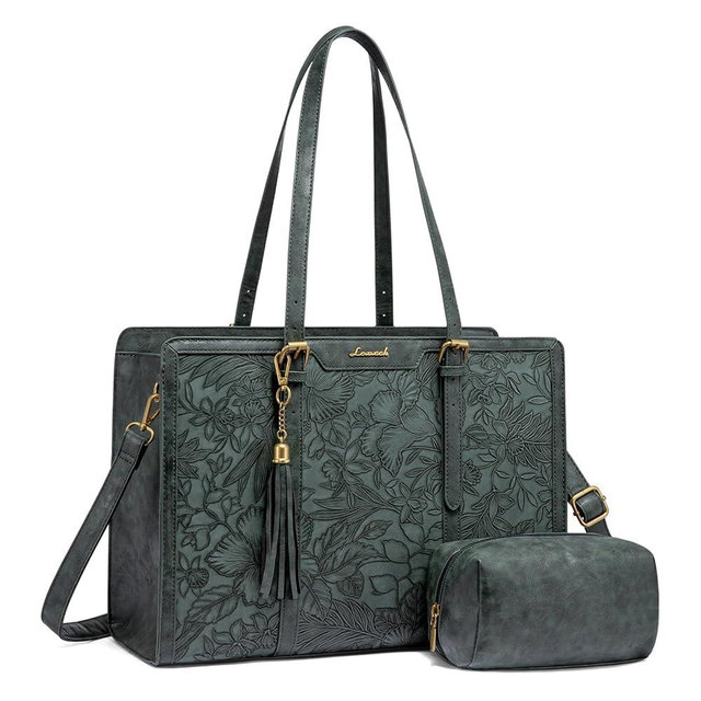 LOVEVOOK Laptop Bag for Women Vintage Leather Laptop Tote 17.3 inch Large Capacity Computer bag with Clutch Purse for Work