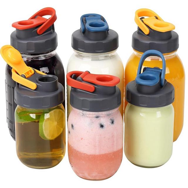 Soligt 6 Pack Mason Jar Lids, Regular Mouth Pour Spout Flip Cap Lids for Ball Brand Mason Jars, Leak Proof Airtight for Drinking Salad Dressing & Food Storing