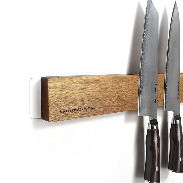 Gourmetop Magnetic Knife Holder for Wall, 16 inch No Drilling Knife Magnetic Strip for Refrigerator, Acacia Wood Magnetic Knife Rack Knife Magnet for Kitchen, Strong Magnetic Knife Bar for Fridge.