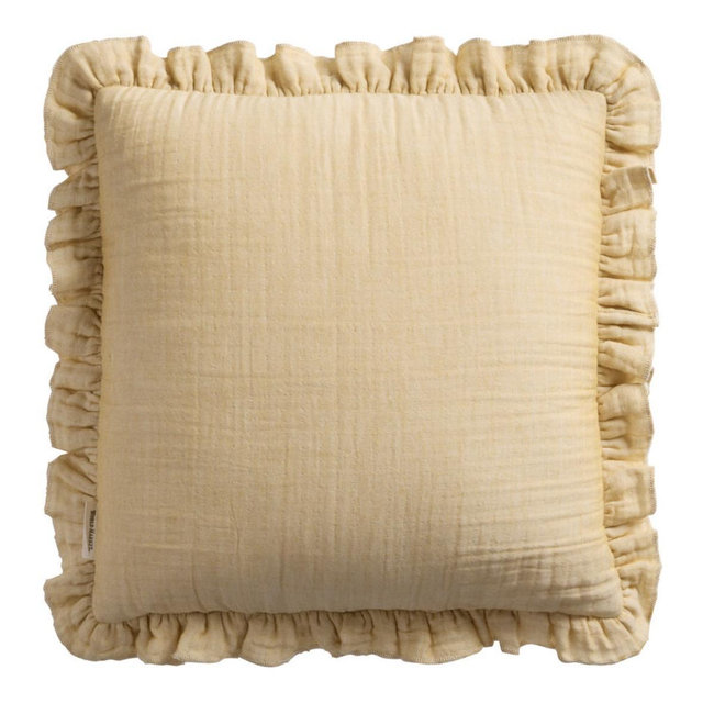 Amber Cotton Chambray Ruffled Throw Pillow