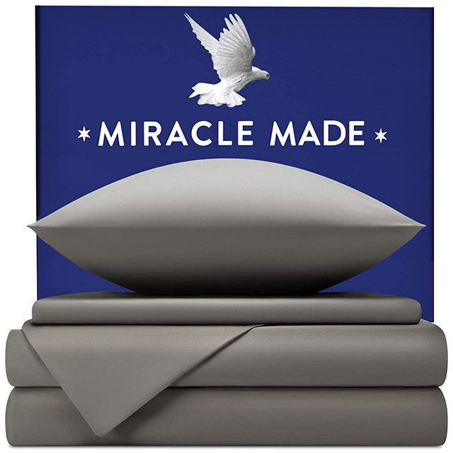 Miracle Made Extra Luxe Bed Sheets Set (Stone, Full) 100% USA-Grown Supima Cotton Sheets, 4 Piece Bed Sheet Set Infused with Natural Silver, 500 Thread Count, Ultra-Breathable, Extra Soft Bedding