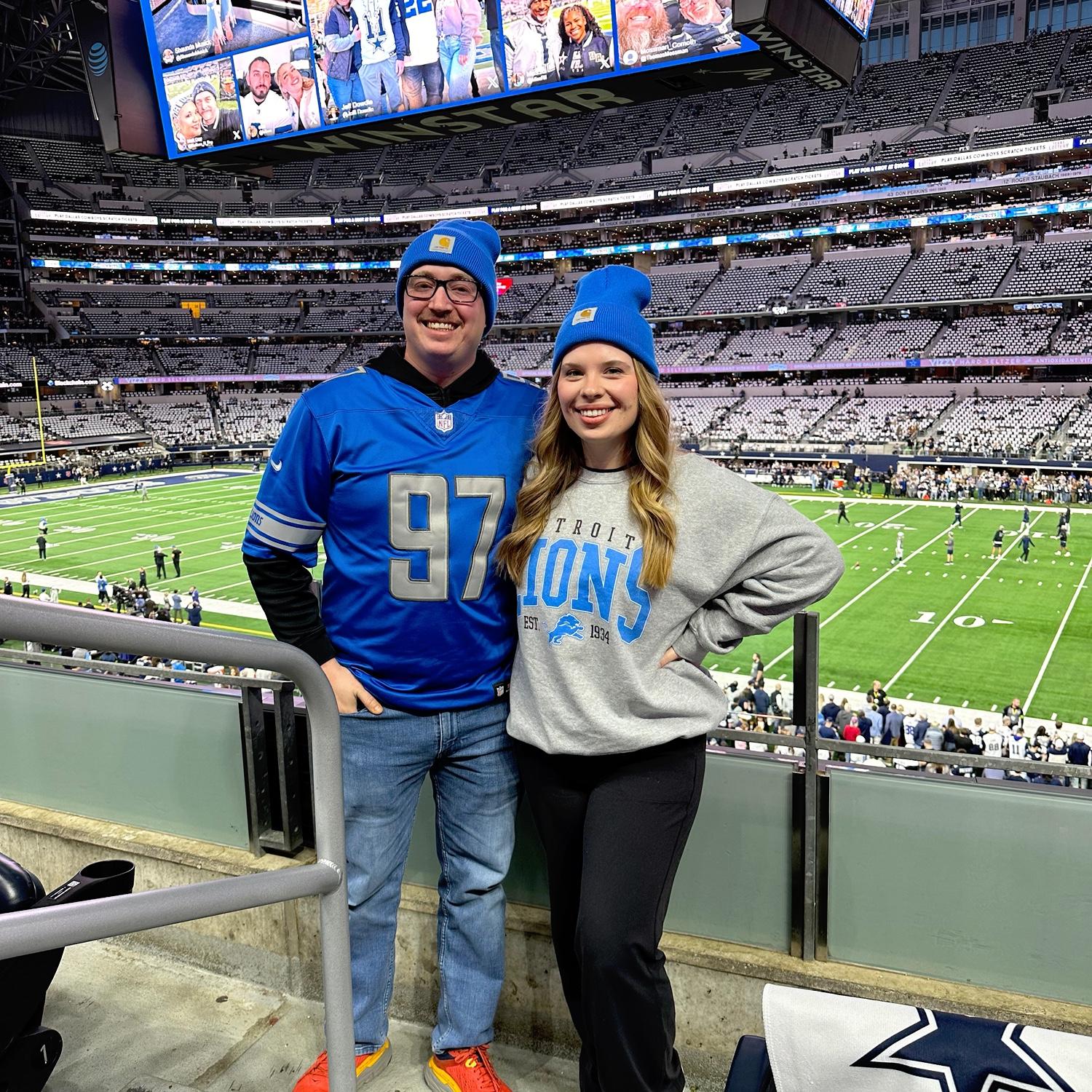 One of Chris and I’s favorite things to do is watch our Detroit Lions. We try to go to a game every year!