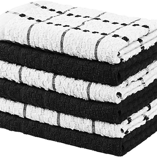 Utopia Towels Kitchen Towels, 15 x 25 Inches, 100% Ring Spun Cotton Super Soft and Absorbent Dish Towels, Tea Towels and Bar Towels (6 Pack, Black)