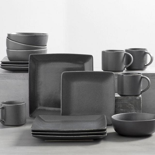 Mason 16-Piece Square Dinnerware Set - Charcoal