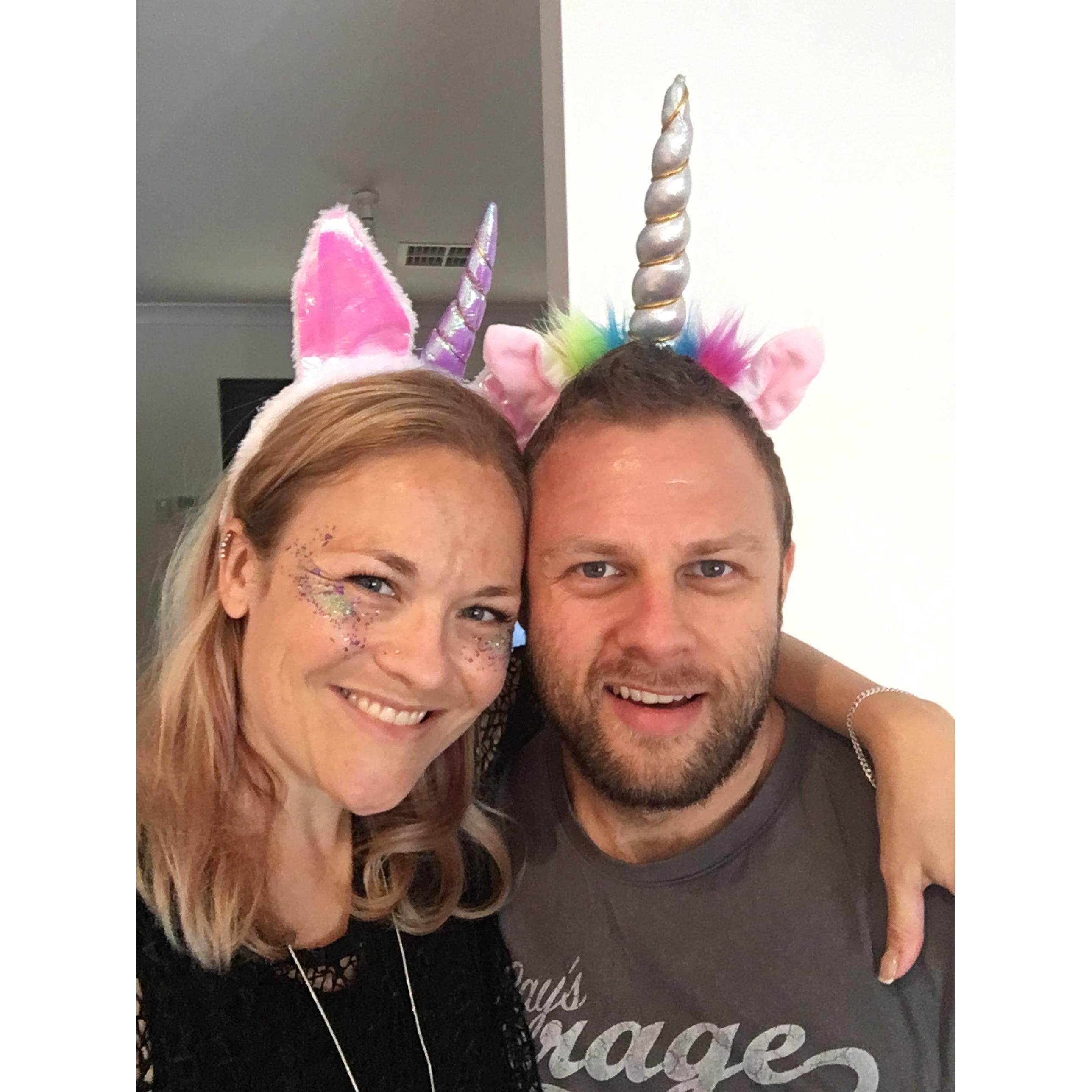 Leah's 5th Birthday - unicorn themed. Daddy always gets on board with Chrissy's crazy dress up ideas.